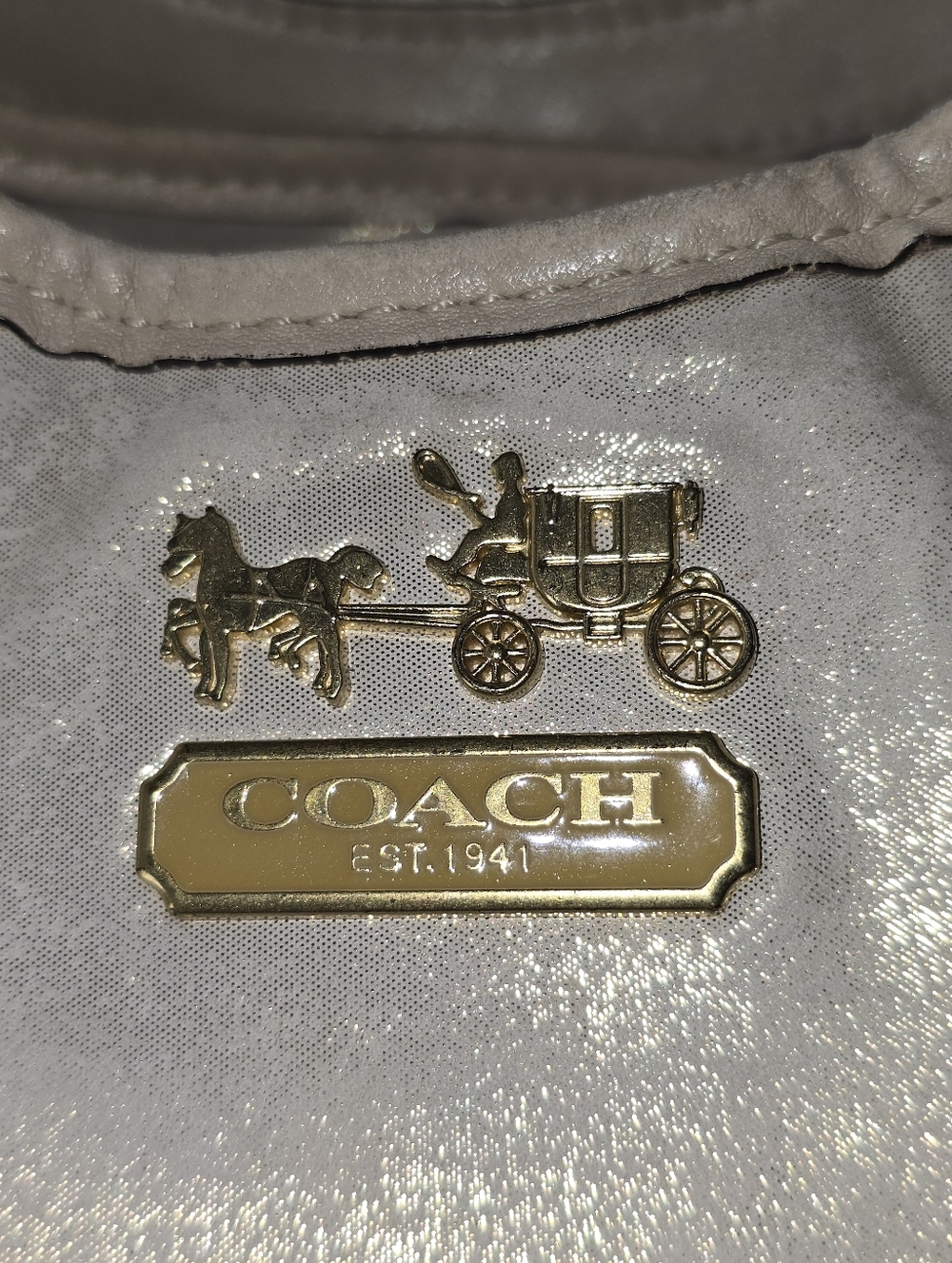 Coach Maggie Cream Leather With Gold Shimmer Shoylder Bag, VGUC, Needs Some TLC - Picture 6 of 15